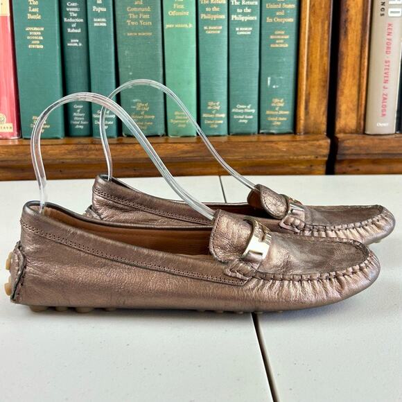 Coach Pewter "Nola" Leather Driving Moccasins Sz 7.5 Preppy Old Money - Picture 2 of 9